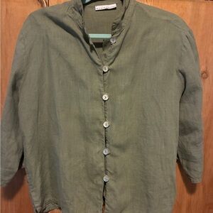 Bryn Walker Sage Green 100% Linen Shirt Size Medium